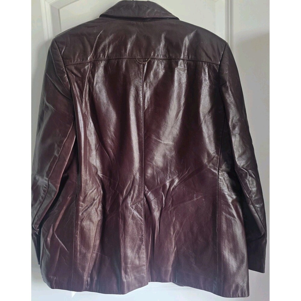 Vintage Etienne Aigner Womens Ladies Ox Blood Leather Jacket Sz 16 Lined Logo - Picture 10 of 10